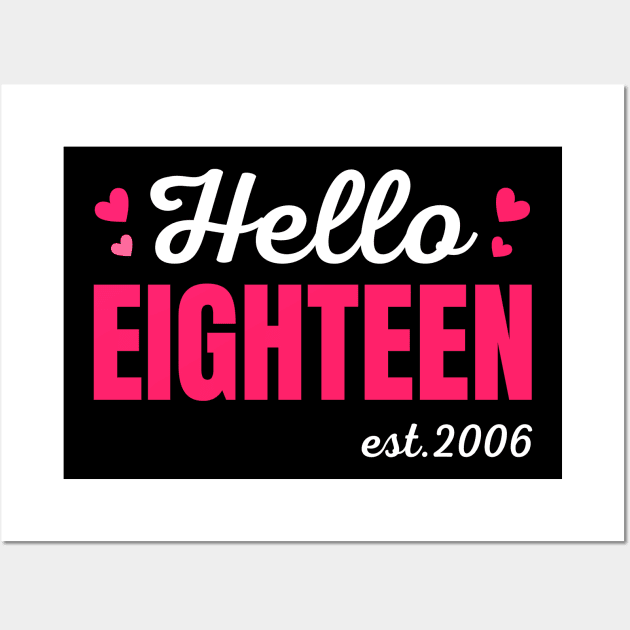 Hello Eighteen Est 2006 Cute 18 Years Old 18th Birthday Women Girls Wall Art by weirdboy